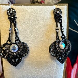Stunning Black drop Earrings with Aurora Borealis Crystals